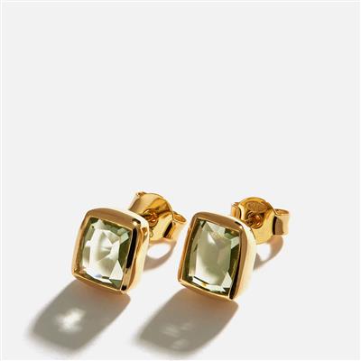 Green Amethyst Earrings in Gold Plated Sterling Silver 2.70cts