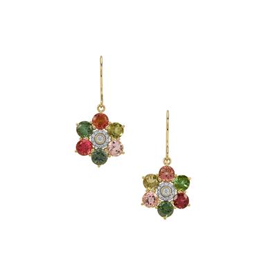 Multi-Colour Tourmaline Earrings with White Zircon in Gold Plated Sterling Silver 6.35cts