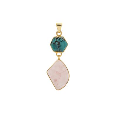Lhasa Turquoise Pendant with Rose Quartz in Gold Plated Sterling Silver 19.50cts