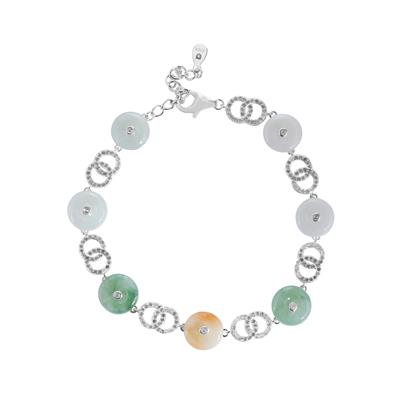 Type A Burmese Jadeite 'Huaigu' Bracelet with White Zircon in Sterling Silver 20.50cts