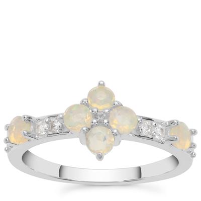 Ethiopian Opal Ring with White Zircon in Sterling Silver 0.70cts