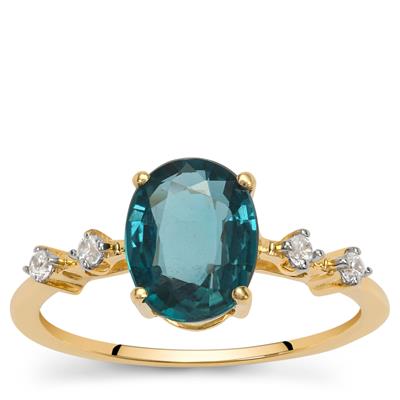 Teal Kyanite Ring with White Zircon in 9K Gold 2.30cts