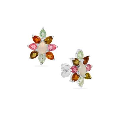 Ethiopian Opal Earrings with Multi-Colour Tourmaline in Sterling Silver 3.70cts