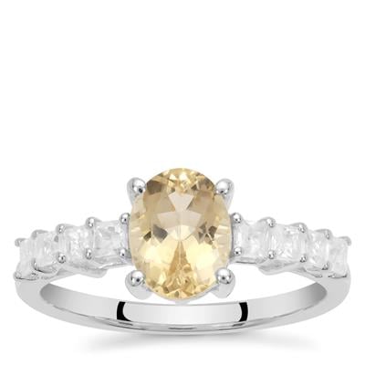 Yellow Beryl Ring with White Zircon in Sterling Silver 1.72cts
