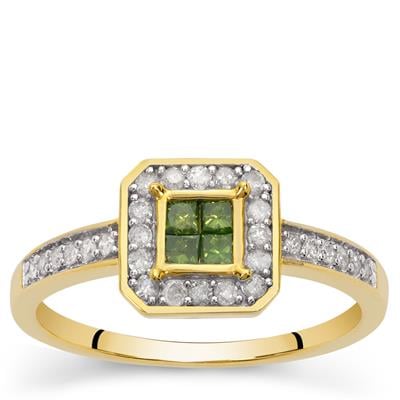 Green, White Diamond Ring in 9K Gold 0.40ct