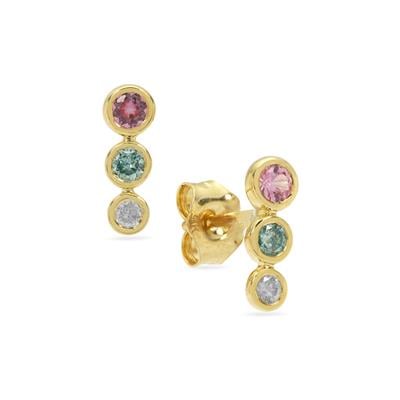 Pink Sapphire & Ice Blue, White Diamonds Earrings in 9K Gold 0.40cts