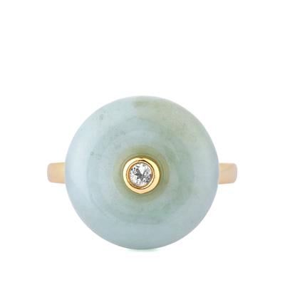 Type A Burmese Jadeite Ring with White Topaz in Gold Tone Sterling Silver 15.90cts