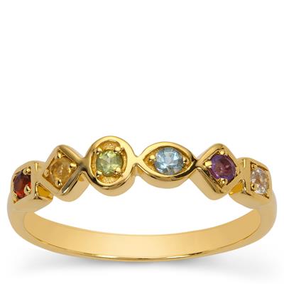 Rajasthan Garnet Ring with Multi Gemstone in Gold Plated Sterling Silver 0.25ct