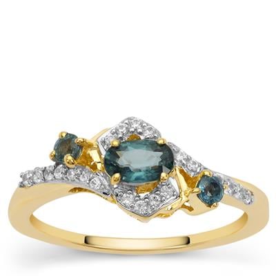 Australian Teal Sapphire Ring with White Zircon in 9K Gold 0.80ct