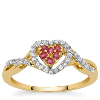 Montepuez Ruby Ring with White Zircon in 9K Gold 0.30ct
