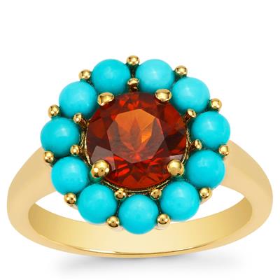 Madeira Citrine Ring with Sleeping Beauty Turquoise in Gold Plated Sterling Silver 3.10cts