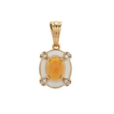 Ethiopian Dark Opal Pendant with White Zircon in 9K Gold 0.55cts With Enameling 