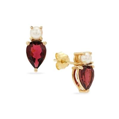 Pink Tourmaline Earrings with Akoya Cultured Pearl in 9K Gold (3 MM)