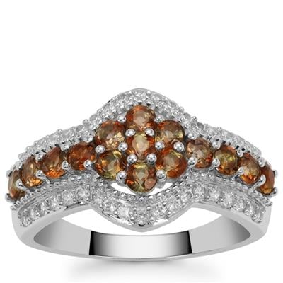 Gouveia Andalusite Ring with White Zircon in Sterling Silver 1.55cts