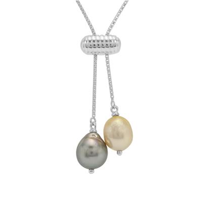 Golden South Sea Cultured Pearl Necklace with Tahitian Cultured Pearl in Sterling Silver