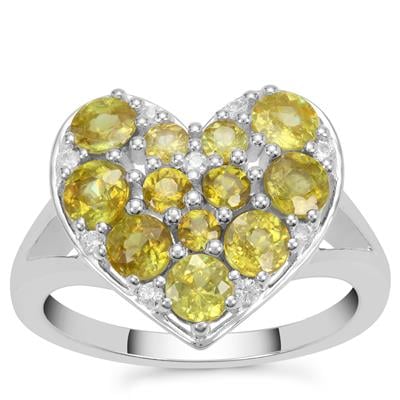 Ambilobe Sphene Ring with White Zircon in Sterling Silver 2.15cts