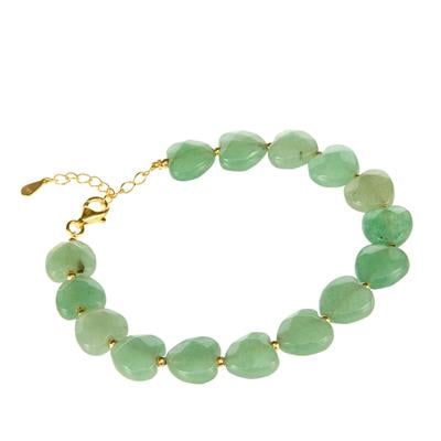 Imperial Green Aventurine Heart Bracelet in Gold Tone Sterling Silver 60cts