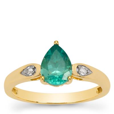 Green Apatite Ring with White Zircon in 9K Gold 1ct