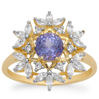 AA Tanzanite Ring with White Zircon in 9K Gold 1.80cts