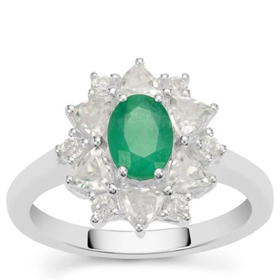 Sakota Emerald Ring with White Zircon in Sterling Silver 2.40cts