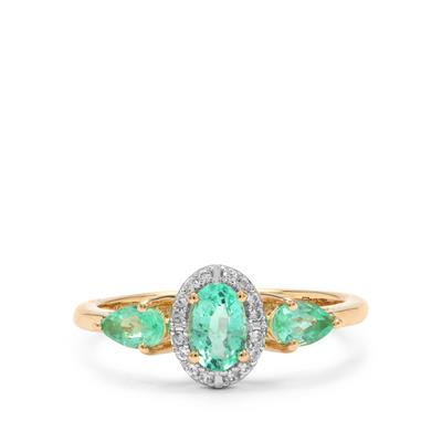 Colombian Emerald Ring with White Zircon in 9K Gold 0.95cts (F)