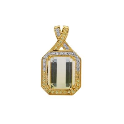 Sunrise Bi-Colour Quartz, Yellow Sapphire Pendant with White Zircon in Gold Plated Sterling Silver 7cts