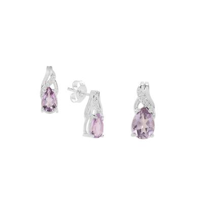 Rose de France Amethyst Set of Earrings and Pendant with White Zircon in Sterling Silver 5cts