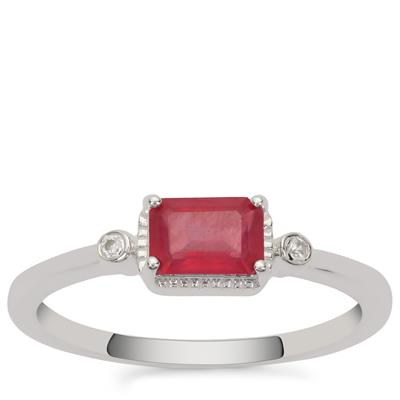 Bemainty Ruby Ring with White Zircon in Sterling Silver 0.90ct