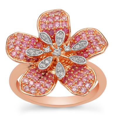 Ombre Floral  Sakaraha Pink Sapphire Ring with White Zircon in Rose Gold Plated Sterling Silver 1.05cts