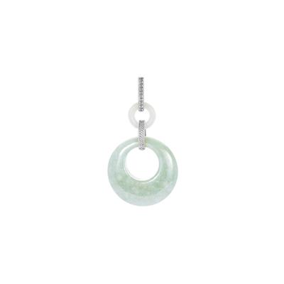 Green Jadeite Pendant with White Jadeite in Sterling Silver 35.50cts