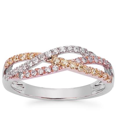 White and Pink Diamond Ring with Yellow Diamond in 14K Three Tone Gold 0.33ct