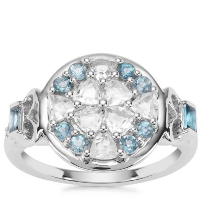 London Blue, White Topaz Ring with White Zircon in Sterling Silver 1.50cts