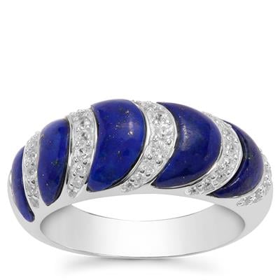 Sar-i-Sang Lapis Lazuli Ring with White Zircon in Sterling Silver 2.30cts