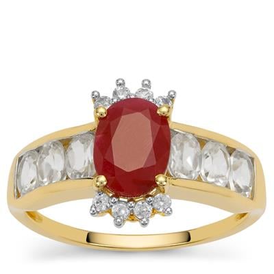 Burmese Ruby Ring with White Zircon in 9K Gold 3.15cts