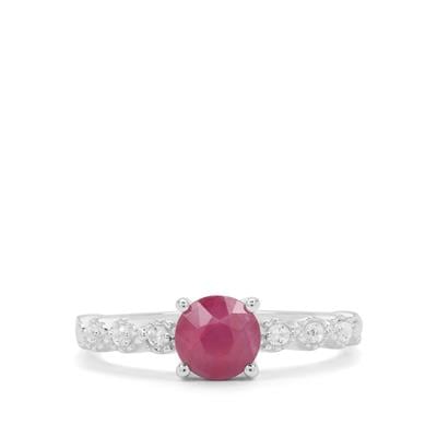 Kenyan Ruby Ring with White Zircon in Sterling Silver 1.30cts