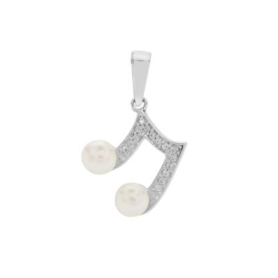 Kaori Cultured Pearl Music Note Pendant with White Zircon in Sterling Silver (5mm)
