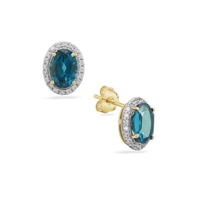 London Blue Topaz & Zircon 9K Gold Earrings