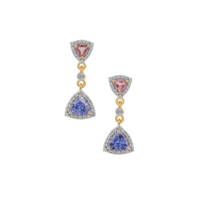 AA Tanzanite, Pink Sapphire Earrings with White Zircon in 9K Gold 1.65cts