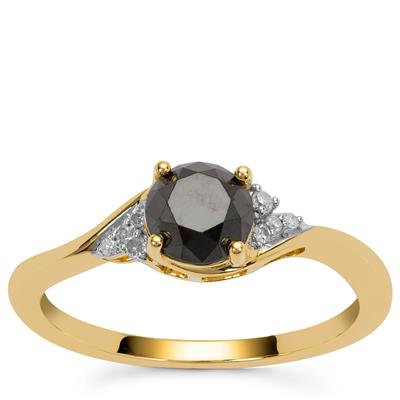 Black Diamonds Ring with White Diamonds in 9K Gold 1.13cts