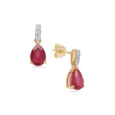 Bemainty Ruby Earrings with White Zircon in 9K Gold 2.30cts