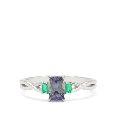 Bi Colour Tanzanite Ring with Colombian Emerald in Sterling Silver 0.85ct