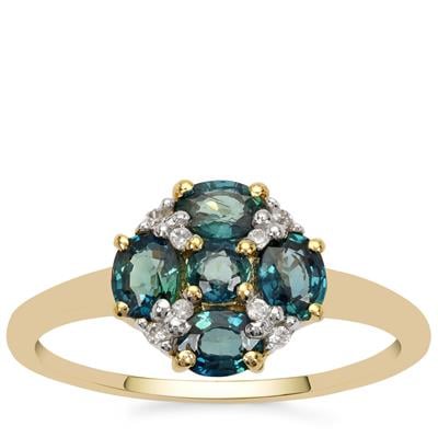 Australian Blue Sapphire Ring with White Zircon in 9K Gold 1cts