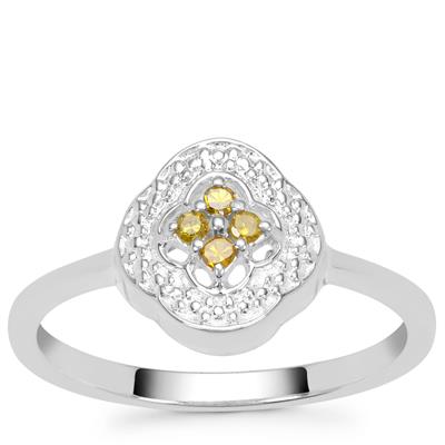 Yellow Diamond Ring in Sterling Silver 0.06ct