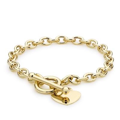 Heart Charm Bracelet T-Bar Clasp in 9K Gold 18cm/7'