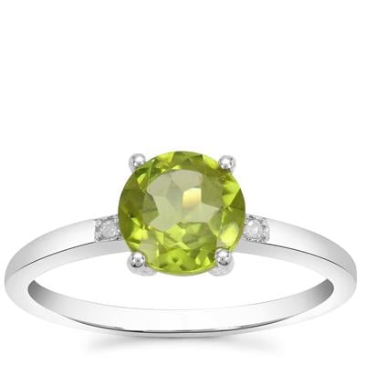 Peridot Ring with Diamonds in Sterling Silver
