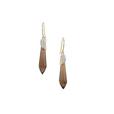 Wobito Briolette Cut Smokey Quartz Earrings with White Zircon in 9K Gold 8.70cts