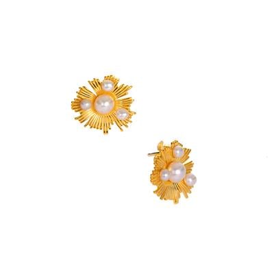 Freshwater Cultured Pearl Earrings in Gold Tone Sterling Silver