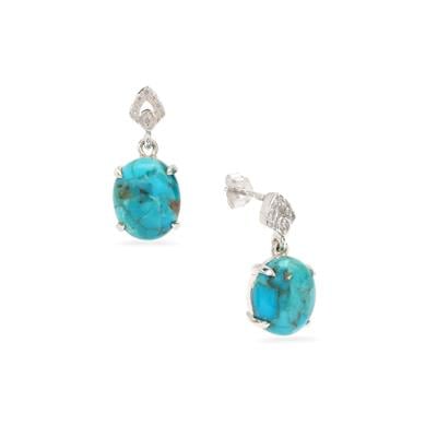 Bonita Blue Turquoise Earrings with White Zircon in Sterling Silver 7.50cts