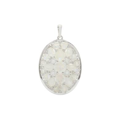 Rainbow Moonstone Pendant with White Zircon in Sterling Silver 8.20cts