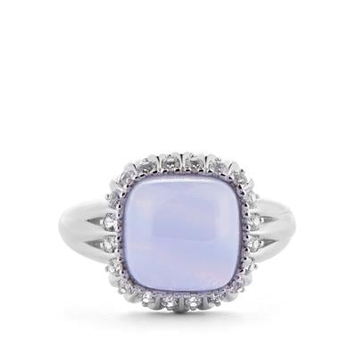 Blue Lace Agate Ring with White Zircon in Sterling Silver 5.15cts